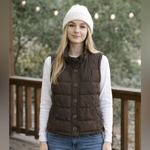 Aeropostale Women’s Chocolate Brown Quilted Puffer Vest Y2K Preppy Size L